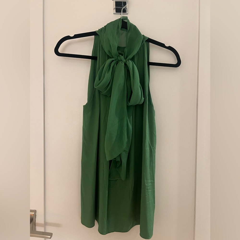 Diane Von Furstenberg Silk Green Tie-Front Blouse